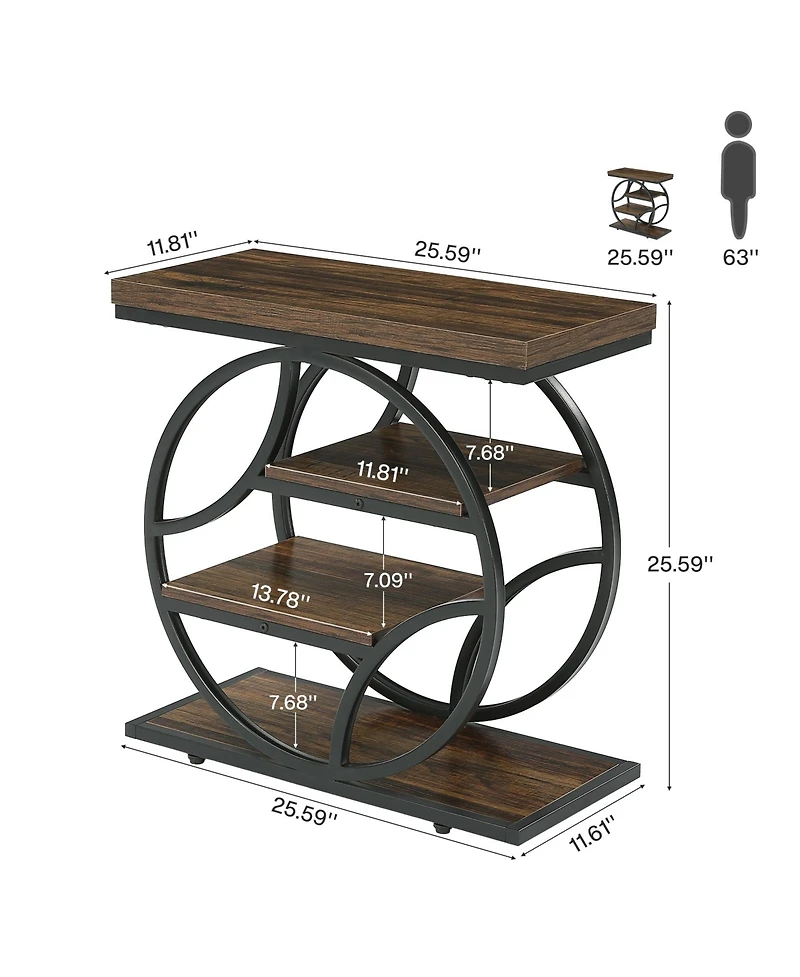 Tribesigns Side Table with 4-Tier Storage Shelf Set of 2, 25-Inch Living Room Narrow End Table, Small Industrial Nightstand with Geometric Metal Frame