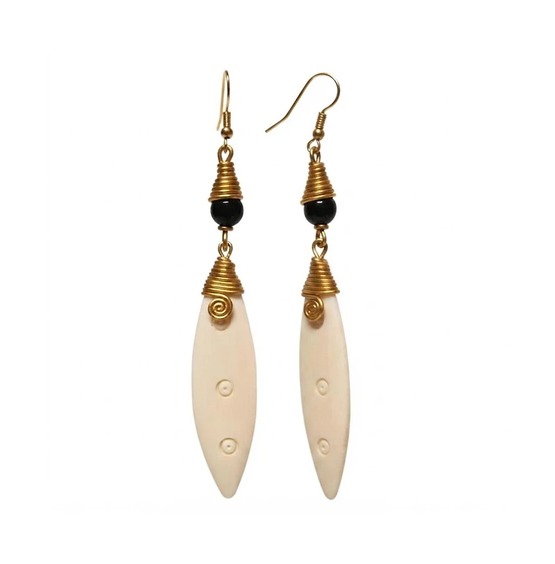 Kendi Amani Malaika Handmade Bone & Brass Drop Earrings