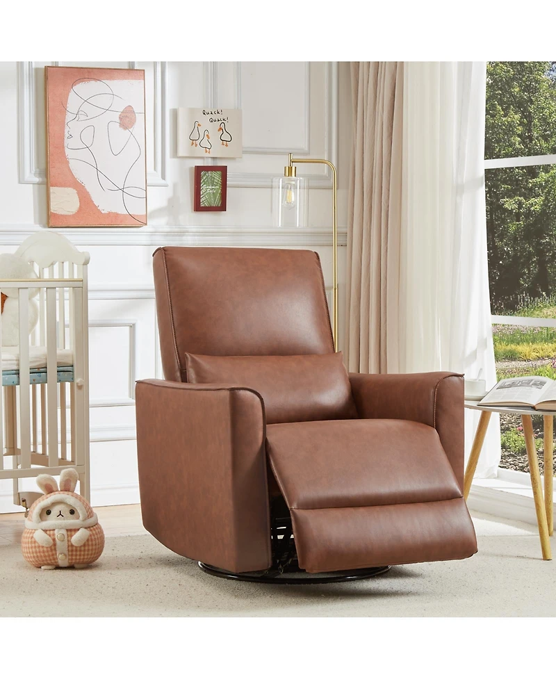 homfan 360degree(s) Swivel Rocking Recliner Chair – Deep Seat Pu Leather Lounge Chair with Lumbar Support and Padded Armrests