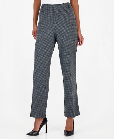 Anne Klein Essentials Petite Houndstooth Pull-On Wide-Leg Pants