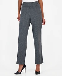 Anne Klein Essentials Petite Houndstooth Pull-On Wide-Leg Pants