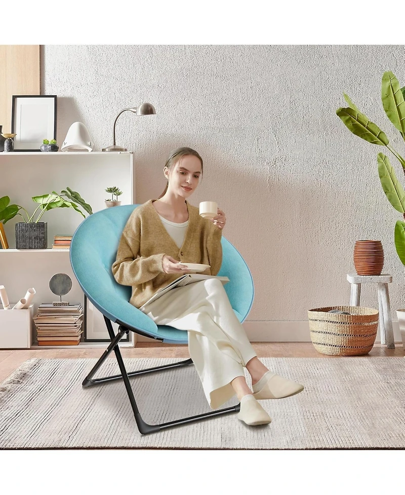 gaomon Comfy Saucer Chairs, Folding Reading Lounge Chair, Cozy Faux Fur Living Room Chair with Soft Thick Padded Seat and Metal Frame