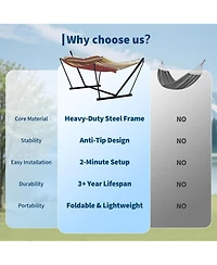 gaomon 2 Person Outdoor Hammock with Stand, Heavy Duty Portable Double Hammock with Balance Rope, Max 450 Lbs Capacity for Patio, Backyard