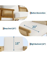 homfan Modern Rattan Accent Chair for Living Room – Upholstered Sofa with High Back – Wooden Frame – Comfortable Reading Leisure Chair