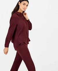 Anne Klein Essentials Petite High-Low Long-Sleeve Blouse