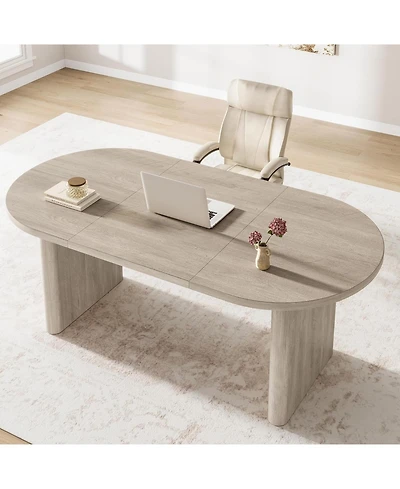 gaomon Oval Dining Table for 4-8, Double Pedestal Base, Modern Mdf Surface