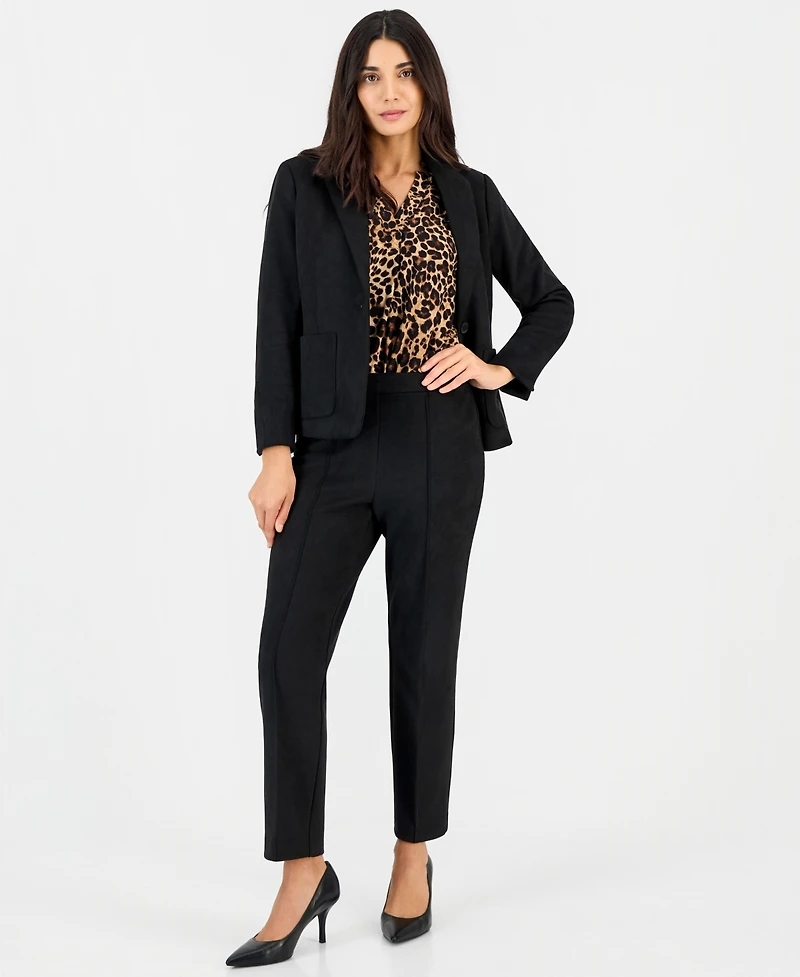 Anne Klein Essentials Petite Long-Sleeve Leopard-Print Blouse