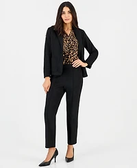 Anne Klein Essentials Petite Long-Sleeve Leopard-Print Blouse