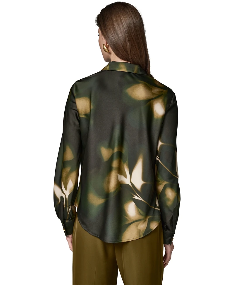 Donna Karan New York Women's Printed Satin Long-Sleeve Top