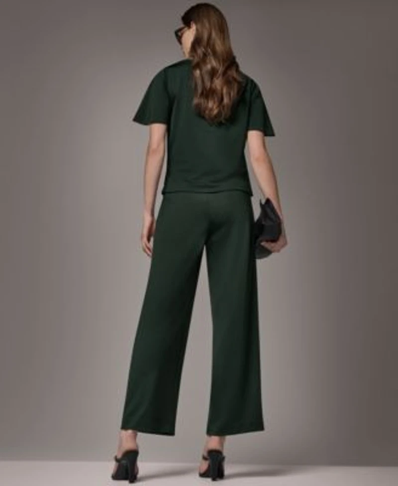 Donna Karan New York Womens Ruched Side Short Sleeve Top Wide Leg Pull On Pants