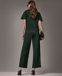 Donna Karan New York Womens Ruched Side Short Sleeve Top Wide Leg Pull On Pants