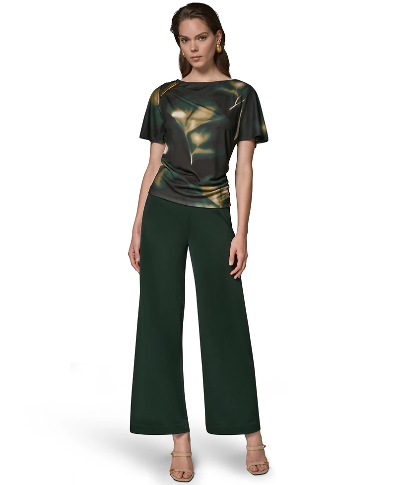 Donna Karan New York Women's Printed Jersey Boat Neck Top