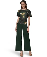 Donna Karan New York Women's Printed Jersey Boat Neck Top