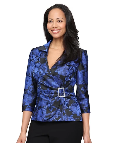 Alex Evenings Women's Printed Jacquard Surplice Blouse