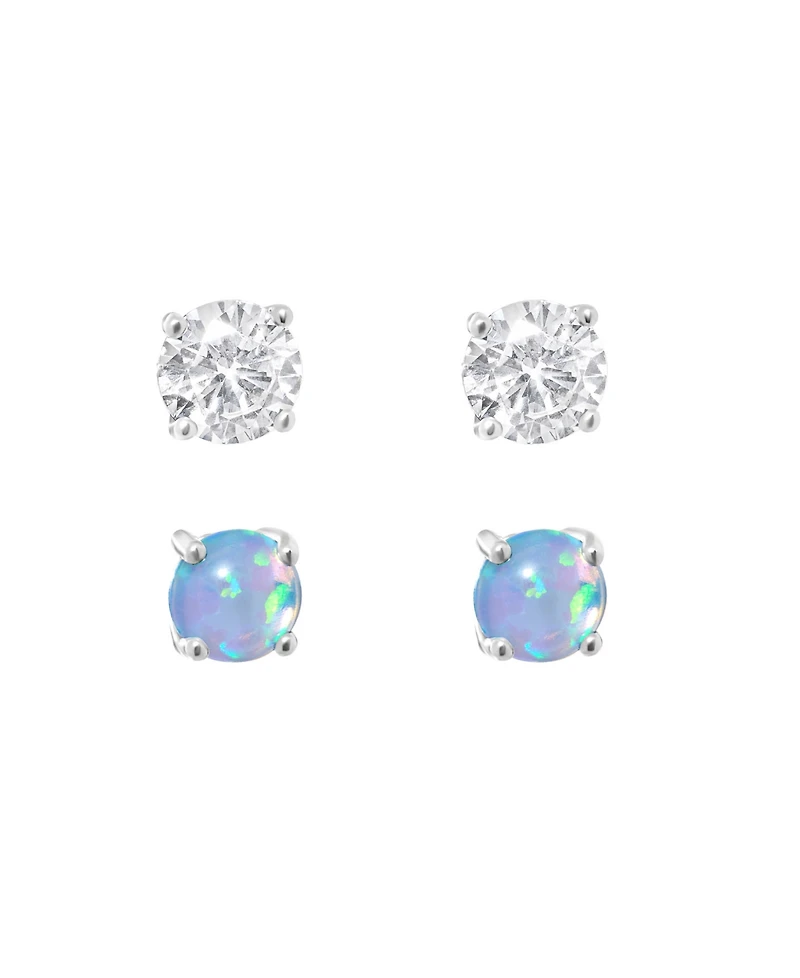 Macy's 5mm Simulated White Opal and Cubic Zirconia Stud Earring Set