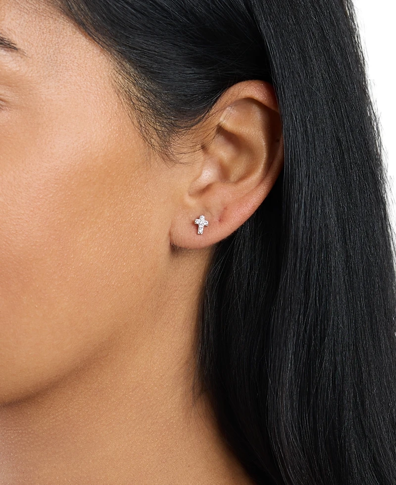 Macy's Cubic Zirconia Religious Cross Stud Earrings