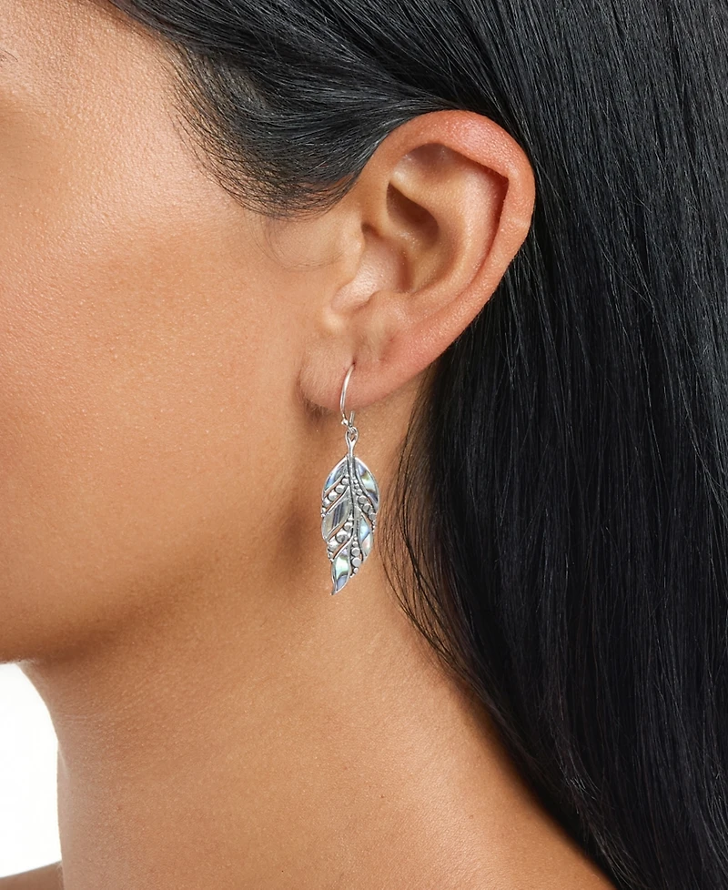 Macy's Abalone Oxidized Dotted Feather Drop Earrings