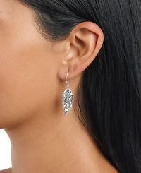 Macy's Abalone Oxidized Dotted Feather Drop Earrings