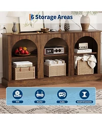 gaomon 63 Inch Mid Century Tv Stand, Console Table with Charging Station 3 Tier Media Console for Tv Up to 70 Inch, Living Room Entryway