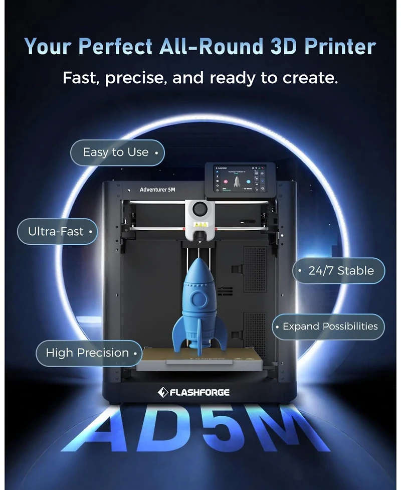 Flashforge CoreXY 3D Printer 600mm/s 280degree(s) High Speed Printer 1 Click Auto Leveling Direct Extruder Quick Swap Nozzle 220×220×220mm