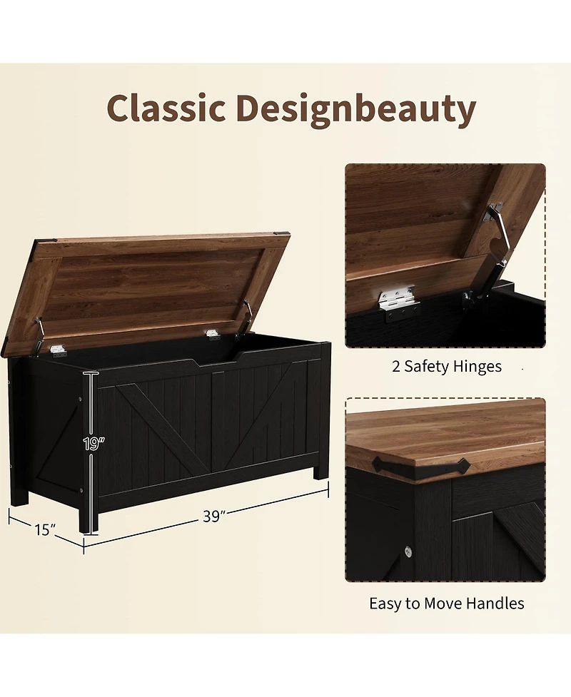 homfan Storage Bench, 39 Inch Wood Lift Top Entryway Organizer Chest with Slow Close Hinges, Coffee Table for Living Room