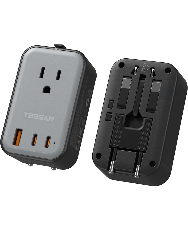 Tessan Travel Adapter Pd 20W, Universal Power Adapter 2 Usb C 1 Usb A, Ultra Thin International Plug Adaptor Worldwide Outlet for Us to European Uk