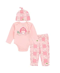John Deere Baby Girl's (3-12) 3 Piece Bodysuit Pants and Hat Set