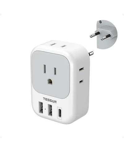 Tessan European Travel Plug Adapter Usb C, Type C Power Adapter with 4 Ac Outlets and 3 Usb Ports for France Germany Spain Italy Iceland