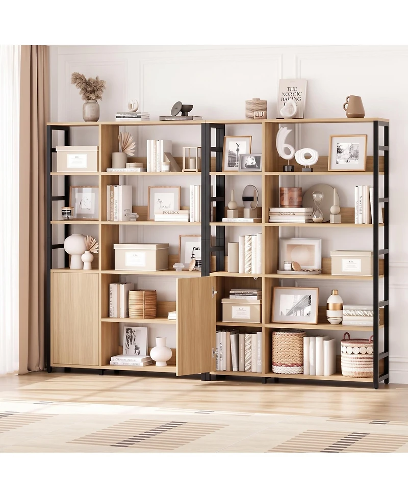 gaomon 5 Tier Bookshelf with Doors - 71.1" Industrial Display Standing Shelf Rack with Shelves and Metal Frame for Living Room, Office