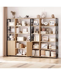 gaomon 5 Tier Bookshelf with Doors - 71.1" Industrial Display Standing Shelf Rack with Shelves and Metal Frame for Living Room, Office