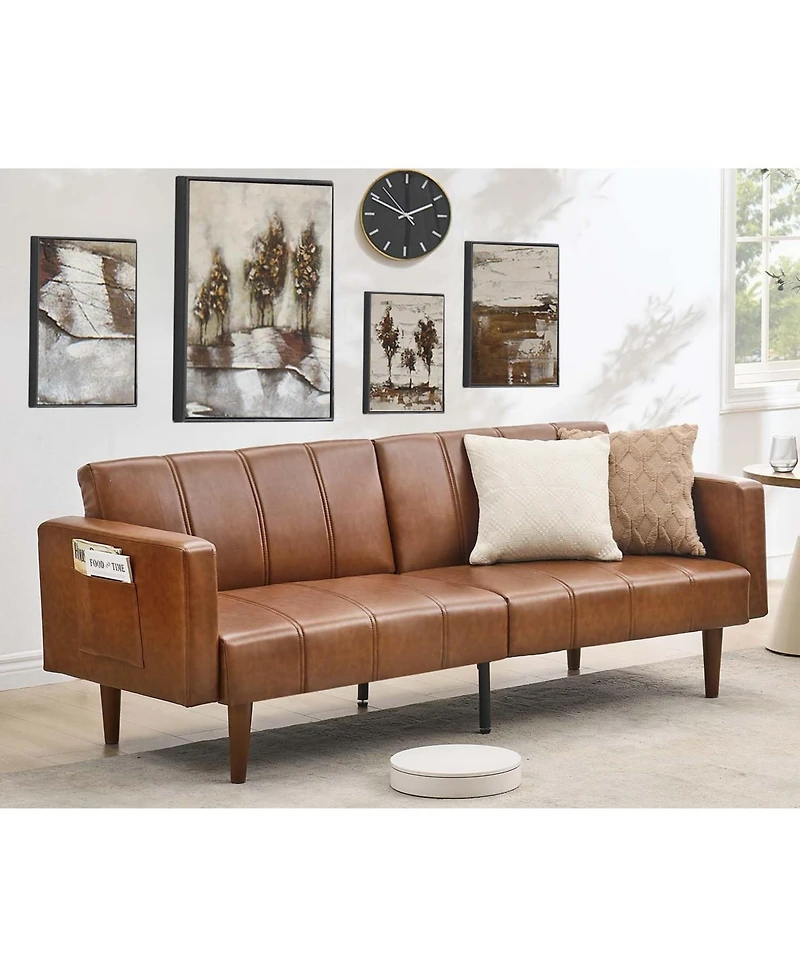 gaomon 75" Futon Sofa Bed Mid-Century Futon Couch, Pu Leathe Convertible Sleeper Couch with Adjustable Backrest