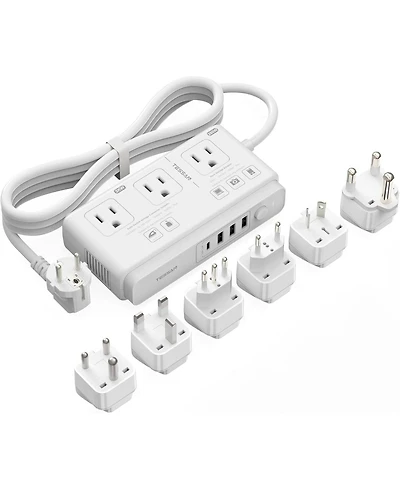 Tessan 220V to 110V Voltage Converter for Travel with 4 Usb Ports (1 Usb C), 3 Ac Outlet and Eu Uk Au It in Za International Power Adapter
