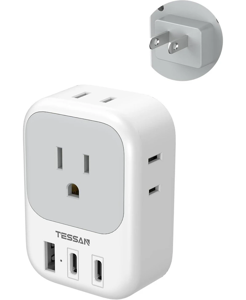 Tessan 2 Prong to 3 Prong Outlet Adapter Us to Japan Plug Adapter with 4 Outlets 3 Usb (2 Usb-c),Outlet Converter Us to Japan China Mexico Philippines