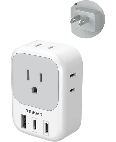 Tessan 2 Prong to 3 Prong Outlet Adapter Us to Japan Plug Adapter with 4 Outlets 3 Usb (2 Usb-c),Outlet Converter Us to Japan China Mexico Philippines