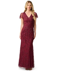 Adrianna Papell Women's V-Neck Bead Mesh Dress