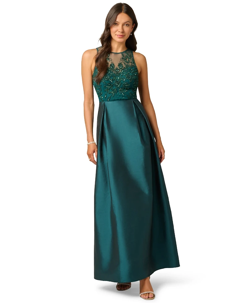 Adrianna Papell Women's Beaded Taffeta Ball Gown