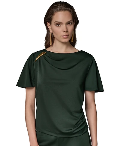 Donna Karan New York Women's Sheen Ponte Faux Surplus Top