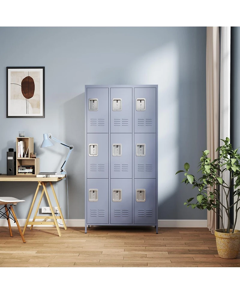 Streamdale Furniture 9-Door 72"H Metal Storage Locker Cabinet for Office, School, and Gym