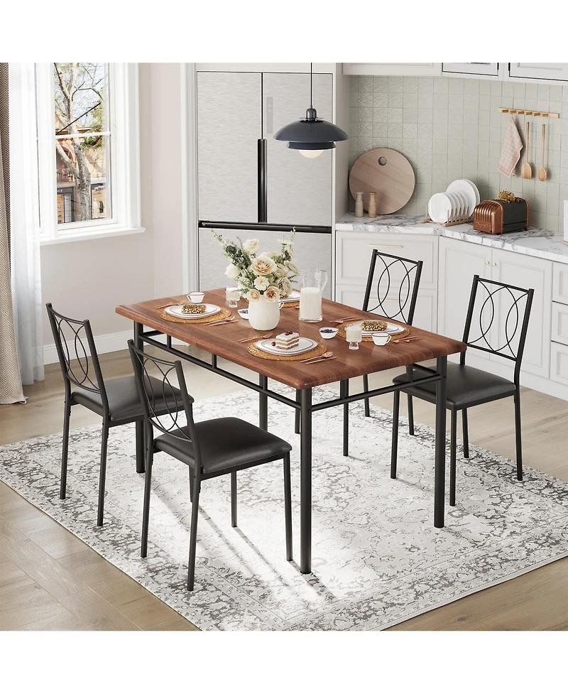 homfan Space-Saving 5-Piece Dining Table Set for 4 Farmhouse Style Wood with Upholstered Chairs