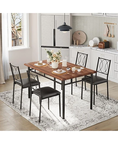 homfan Space-Saving 5-Piece Dining Table Set for 4 Farmhouse Style Wood with Upholstered Chairs