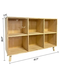 Streamdale Furniture 6-Cube Wooden Storage Shelf with Legs, Natural Solid Wood Cubby Organizer