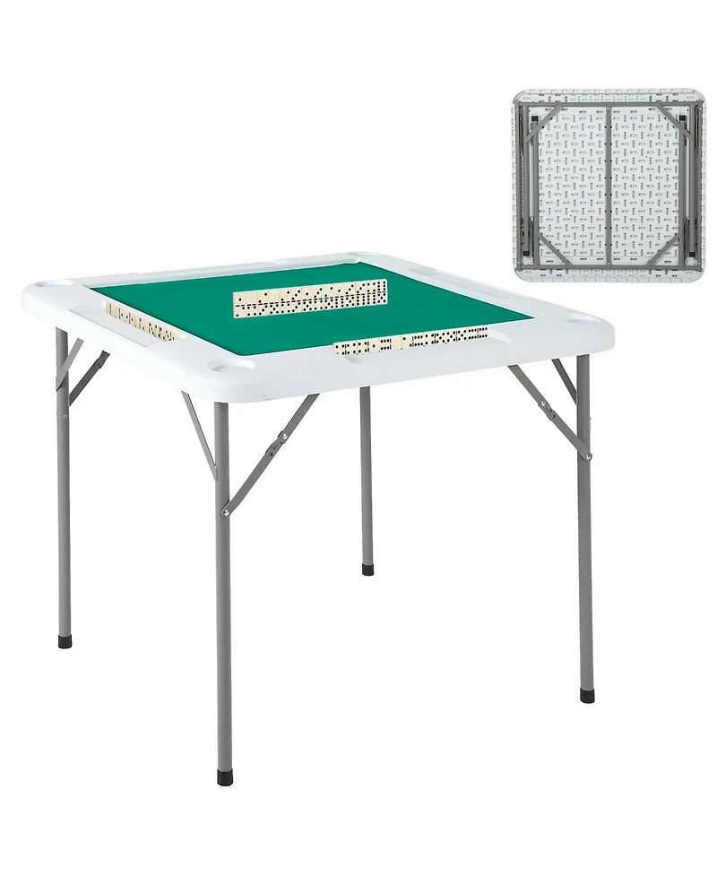 gaomon 4 Player Folding Mahjong Table with Wear-Resistant Tabletop, Portable Square Card Desk and Chip Trays for Mahjong Poker Puzzles