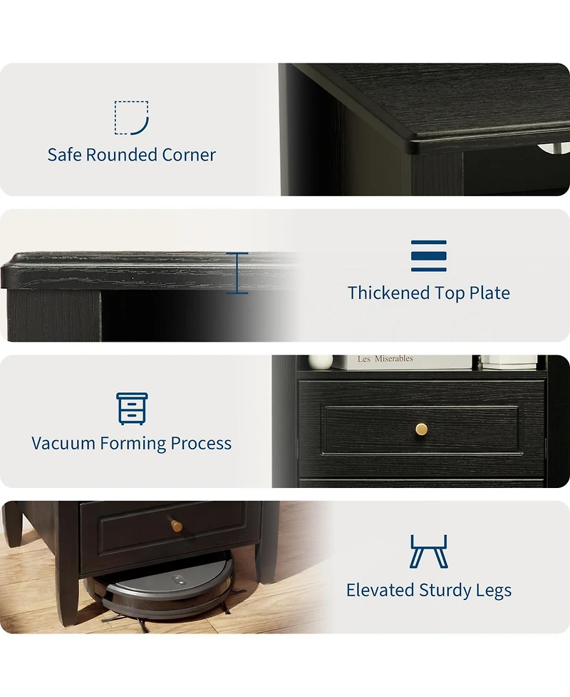 gaomon Modern 2-Drawer Nightstand with Charging Station and Open Shelf-a Compact for the Bedroom or Living Room
