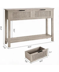 gaomon Entryway Table with 2 Drawers, Farmhouse 43 Inch Wood Fluted Console Table with Shelf, 2 Tier Sofa Table with Storage for Living Room