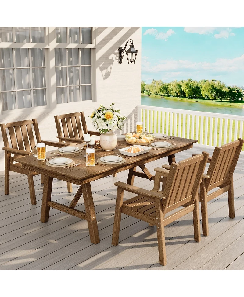 homfan Outdoor Dining Table Set for 4, 5 Piece Patio Hdpe Slatted Table and Chairs Set with Umbrella Hole, All Weather Durable Garden Dining Set