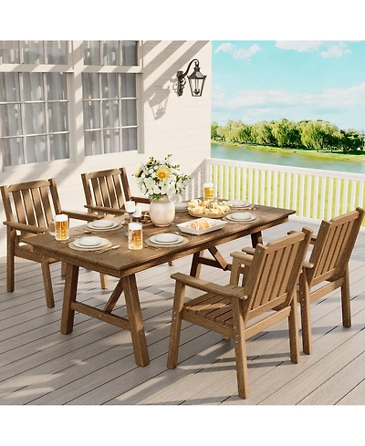 homfan Outdoor Dining Table Set for 4, 5 Piece Patio Hdpe Slatted Table and Chairs Set with Umbrella Hole, All Weather Durable Garden Dining Set