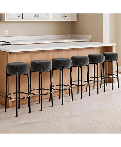 gaomon 24" Round Barstools Set 4/6 Sherpa Soft Seat Counter Height Metal Legs