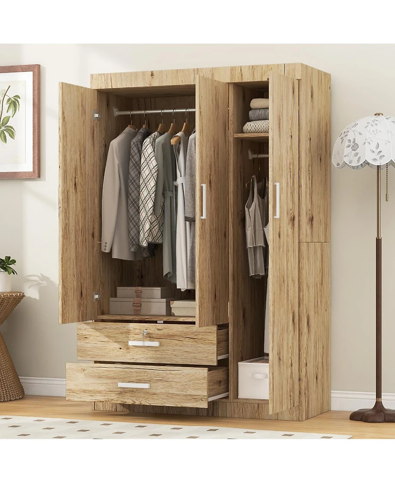 Streamdale Furniture 3-Door Storage Armoire with 2 Drawers and 2 Hanging Rods, Sonoma Oak