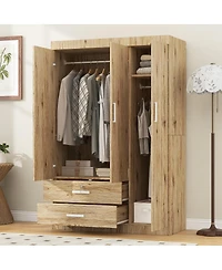 Streamdale Furniture 3-Door Storage Armoire with 2 Drawers and 2 Hanging Rods, Sonoma Oak
