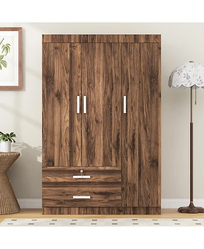 Streamdale Furniture 3-Door Storage Armoire with 2 Drawers and 2 Hanging Rods